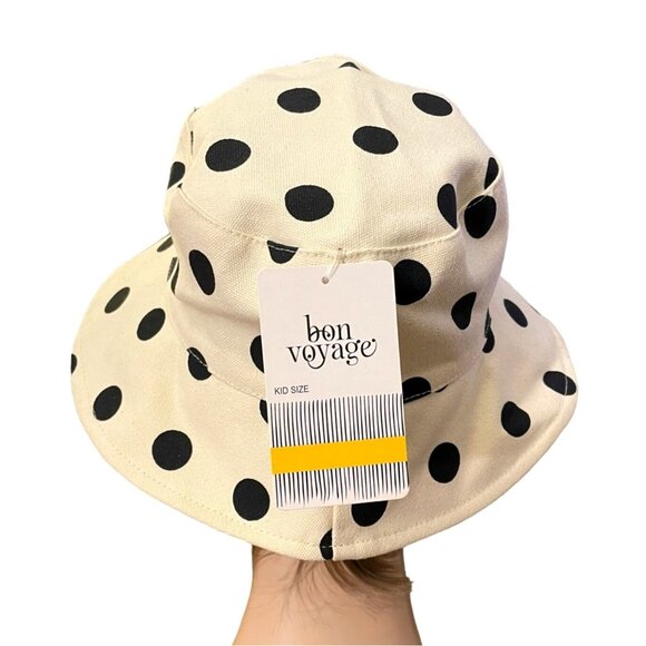 Bon Voyage Kid Size Polka Dot Bucket Hat Cotton Canvas Sunhat Beach Summer Pool - Picture 2 of 9